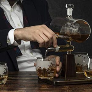 Whiskey & Wine Decanter Gifts for Men & Dad, Ship Decanter 1000ml, Set with 4 Globe Drinking Glasses - Cool Liquor Dispenser for Home Bar Unique Birthday Gift Ideas from Wife, Daughter, Son Present