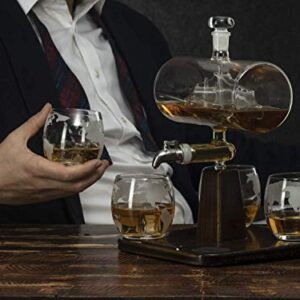 Whiskey & Wine Decanter Gifts for Men & Dad, Ship Decanter 1000ml, Set with 4 Globe Drinking Glasses - Cool Liquor Dispenser for Home Bar Unique Birthday Gift Ideas from Wife, Daughter, Son Present