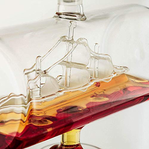 Whiskey & Wine Decanter Gifts for Men & Dad, Ship Decanter 1000ml, Set with 4 Globe Drinking Glasses - Cool Liquor Dispenser for Home Bar Unique Birthday Gift Ideas from Wife, Daughter, Son Present