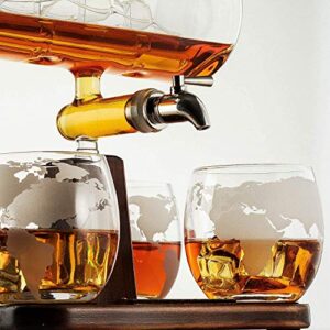 Whiskey & Wine Decanter Gifts for Men & Dad, Ship Decanter 1000ml, Set with 4 Globe Drinking Glasses - Cool Liquor Dispenser for Home Bar Unique Birthday Gift Ideas from Wife, Daughter, Son Present