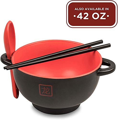 Japanese Ceramic Ramen Bowl Set - Ramen Noodles Bowl with Chopsticks & Soup Spoon - Red Dragon Japanese Food Dish Set - Asian Food Serving Dishes - Gift Set - Pho Soup Bowl - Asian Rice Bowls - 42 oz