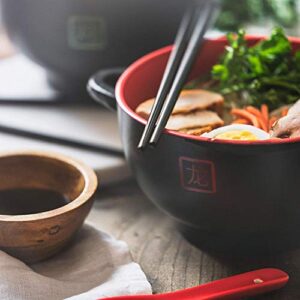 Japanese Ceramic Ramen Bowl Set - Ramen Noodles Bowl with Chopsticks & Soup Spoon - Red Dragon Japanese Food Dish Set - Asian Food Serving Dishes - Gift Set - Pho Soup Bowl - Asian Rice Bowls - 42 oz