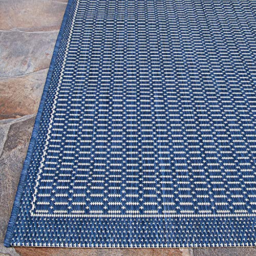 Couristan Recife Saddle Stitch Indoor/Outdoor Area rug, 8'6" x 13', Ivory-Indigo