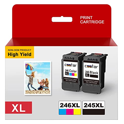 CSSTAR Remanufactured 245XL 246XL Ink Cartridges Replacement for Canon 245 246 PG-245XL CL-246XL for PIXMA MX492 MX490 MX492 MG2522 MG2520 MG2922 IP2820 MG2920 MG2420 Printer (1 Black,1 Tri-Color)