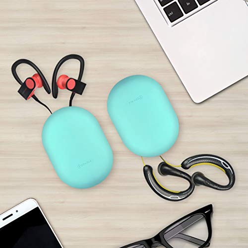 Geekria Earbuds Silicone Case for Sony XB80BS, MDR-J10, BHS-730, BHS-530, Earbud Protection Squeeze Pouch/Pocket Soft Earphone Storage Bag (Mint Green, Size M, 2 Packs)