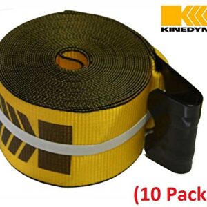 Mytee Products Kinedyne Winch Straps 4" x 30' Gold Heavy Duty Tie Down w/Flat Hooks WLL# 5400 lbs | 4 Inch Cargo Control for Flatbed Truck Utility Trailer (10 Pack)