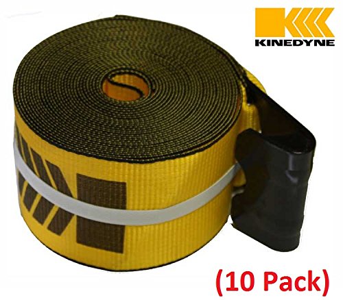 Mytee Products Kinedyne Winch Straps 4" x 30' Gold Heavy Duty Tie Down w/Flat Hooks WLL# 5400 lbs | 4 Inch Cargo Control for Flatbed Truck Utility Trailer (10 Pack)