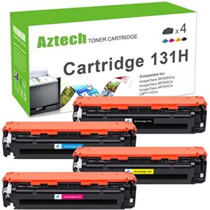 aztech compatible toner cartridge replacement for canon 131 131h crg131 crg-131 toner cartridge imageclass mf8280cw mf624cw mf628cw lbp7110cw printer ink (black, cyan, magenta, yellow, 4-pack)