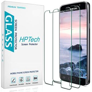hptech (2-pack galaxy s7 screen protector - tempered glass film for samsung galaxy s7, easy to install, bubble free, 9h hardness