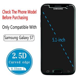 HPTech (2-Pack Galaxy S7 Screen Protector - Tempered Glass Film For Samsung Galaxy S7, Easy to Install, Bubble Free, 9H Hardness