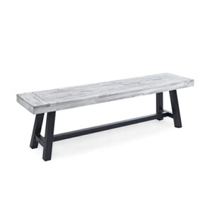 cytheria indoor farmhouse light grey sandblast finish acacia wood dining bench with black rustic metal finish frame