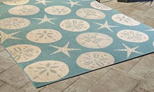 Gertmenian Indoor Outdoor Area Rug, Classic Flatweave, Washable, Stain & UV Resistant Carpet, Deck, Patio, Poolside & Mudroom, 5x7 Ft Standard, Sand Dollar Starfish, Oasis Green, 21268