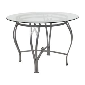 flash furniture syracuse round glass dining table with metal frame, 42 in, clear/silver