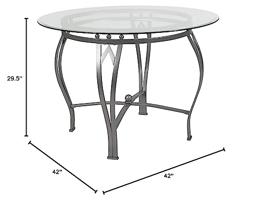 Flash Furniture Syracuse Round Glass Dining Table with Metal Frame, 42 in, Clear/Silver