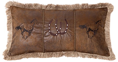 Carstens, Inc Running Horses Faux Leather Decorative Pillow, 1 Count (Pack of 1), Multicolor