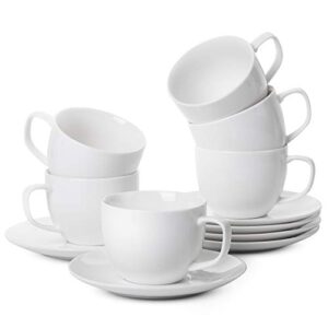 btat- tea cups and saucers, set of 6 (8 oz), cappuccino cups, coffee cups, white tea cup set, british coffee cups, porcelain tea set, latte cups, espresso mug, white cups