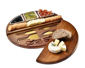 shanik upgraded cheese cutting board set, acacia wood charcuterie board set, cheese serving platter, cheese board and utensil set, 3 knives, ceramic bowls - gift for any occasion