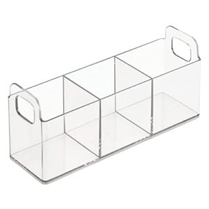 mDesign Plastic Condiment Organizer and Tea Bag Holder - 3-Compartment Kitchen Pantry/Countertop Storage Caddy - Divided Chip, Snack, Oatmeal Packet Holder - Lumiere Collection - Clear