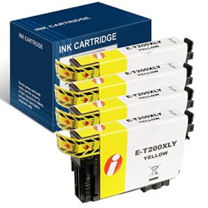 ink4work 4 pack 200xl yellow remanufactured ink cartridge replacement for epson t200xl t200 xl expression xp-410 xp-400 xp-310 xp-200, workforce wf-2520 wf-2530 wf-2540 (yellow, 4-pack)
