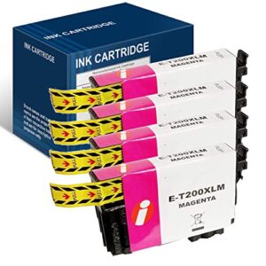 ink4work 4 pack 200xl magenta remanufactured ink cartridge replacement for epson t200xl t200 xl expression xp-410 xp-400 xp-310 xp-200, workforce wf-2520 wf-2530 wf-2540 (magenta, 4-pack)