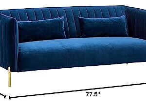 Amazon Brand – Rivet Frederick Mid-Century Channel Tufted Velvet Sofa Couch, 77.5"W, Navy Blue