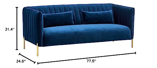 Amazon Brand – Rivet Frederick Mid-Century Channel Tufted Velvet Sofa Couch, 77.5"W, Navy Blue