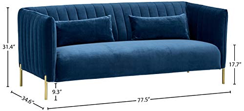 Amazon Brand – Rivet Frederick Mid-Century Channel Tufted Velvet Sofa Couch, 77.5"W, Navy Blue