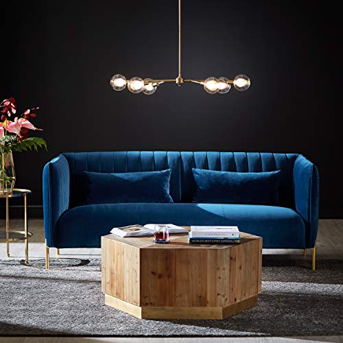 Amazon Brand – Rivet Frederick Mid-Century Channel Tufted Velvet Sofa Couch, 77.5"W, Navy Blue