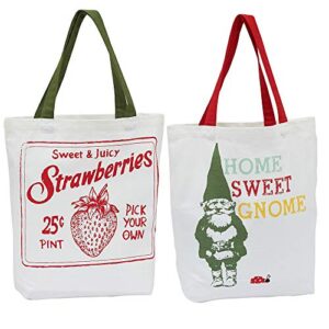 dii printed shopping canvas bags, set of 2, strawberry garden