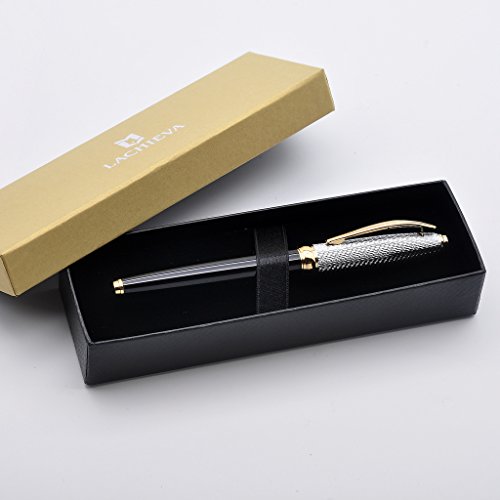 LACHIEVA LUX Elegant Metal Rollerball Pen with Germany Schneider TOP 850 Refill, Nice Pen Gift for Man (Black/Gold Color)