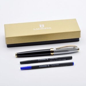 LACHIEVA LUX Elegant Metal Rollerball Pen with Germany Schneider TOP 850 Refill, Nice Pen Gift for Man (Black/Gold Color)