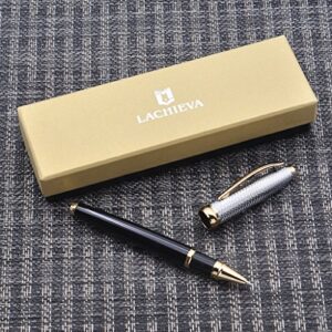 LACHIEVA LUX Elegant Metal Rollerball Pen with Germany Schneider TOP 850 Refill, Nice Pen Gift for Man (Black/Gold Color)