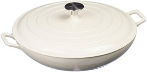 amazon basics enameled cast iron covered oval casserole skillet, 3.3-quart, white