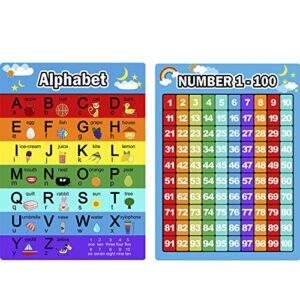 bememo alphabet letters chart and numbers 1-100 chart, 2 pieces educational posters preschool learning posters for toddlers and kids