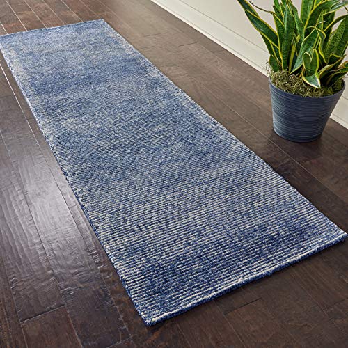 Nourison Weston Solid Aegean Blue 2'3" x 7'6" Area Rug, Easy-Cleaning, Non Shedding, Bed Room, Living Room, Dining Room, Kitchen (2x8)