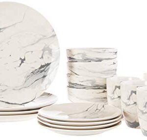 American Atelier Round Dinnerware Sets | White & Gray Kitchen Plates, Bowls, and Mugs | 16 Piece Stoneware Marble Collection 10.5 x 10.5 | Dishwasher & Microwave Safe | Service for 4