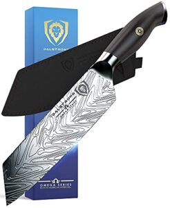 dalstrong santoku knife - 7 inch - omega series - bd1n-v hyper steel kitchen knife - g10 woven fiberglass handle - razor sharp knife - leather sheath included