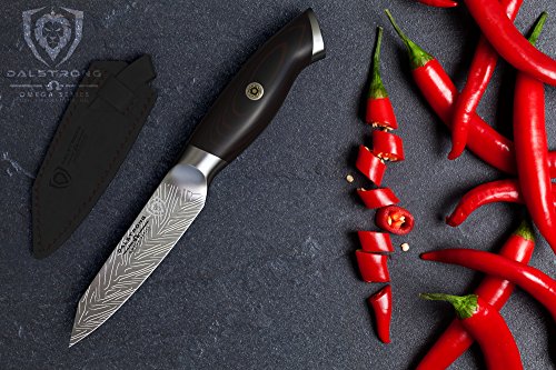 Dalstrong Paring Knife - 4 inch - Omega Series - BD1N-V Hyper Steel Kitchen Knife - G10 Woven Fiberglass Handle - Razor Sharp Knife - Leather Sheath Included