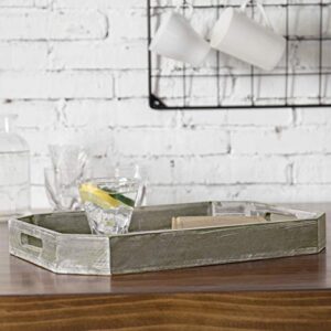 MyGift Gray Wood Serving Tray with Handles - Rustic Farmhouse Decor Breakfast, Ottoman, Coffee Table Decorative Tray with Angled Edges
