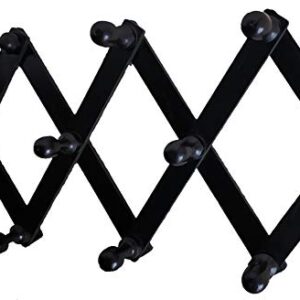 Jacq & Jürgen Expandable 10 Peg Wall Mount Storage Rack 100% Wooden & Black Color