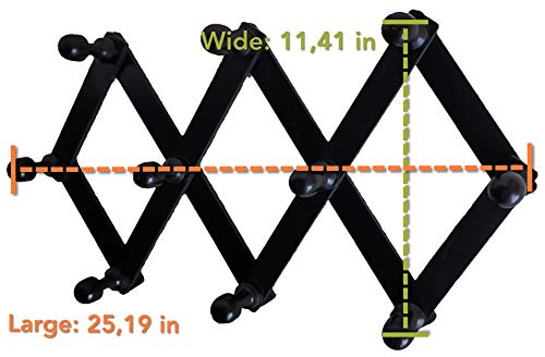Jacq & Jürgen Expandable 10 Peg Wall Mount Storage Rack 100% Wooden & Black Color