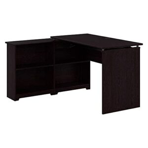 bush furniture cabot 52w 3 position sit to stand corner bookshelf desk in espresso oak