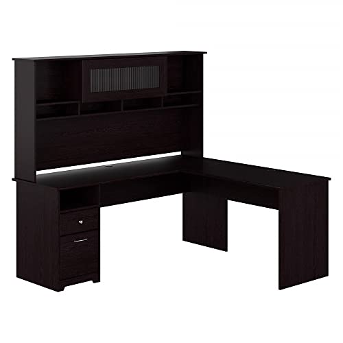 Bush Furniture Cabot 72W L Shaped Computer Desk with Hutch and Drawers in Espresso Oak