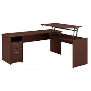 bush furniture cabot 72w 3 position l shaped sit to stand desk in harvest cherry