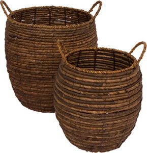 trademark innovations woven wicker decorative storage baskets with handles - set of 2