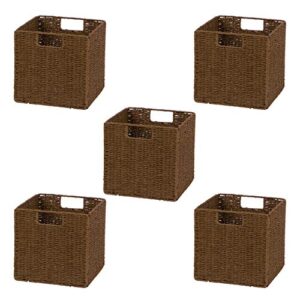 trademark innovations 10.5" woven storage cube basket bin with iron wire frame set of 5
