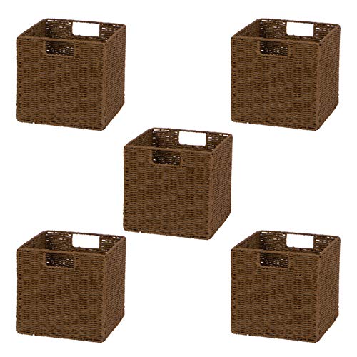 Trademark Innovations 10.5" Woven Storage Cube Basket Bin with Iron Wire Frame Set of 5