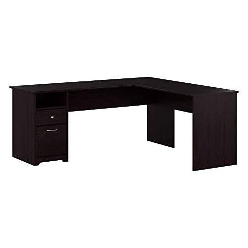 Bush Furniture Cabot 72W L Shaped Computer Desk with Drawers in Espresso Oak