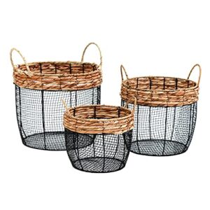 trademark innovations oval wire tall garden home décor baskets with wicker and handles - set of 3