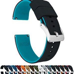 BARTON WATCH BANDS Quick Release Elite Silicone Watch Bands, Black Top/Aqua Blue Bottom, 20mm